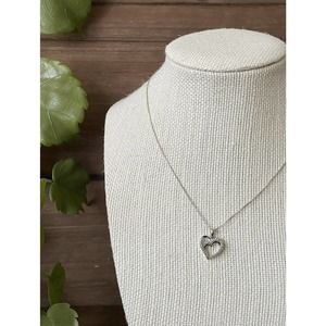 Double Heart Sterling Silver Diamond Necklace - 18”